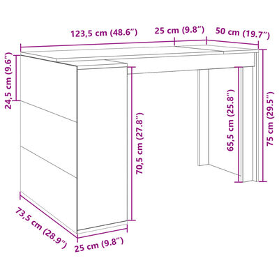 vidaXL Biurko, białe, 123,5x73,5x75 cm, materiał drewnopochodny