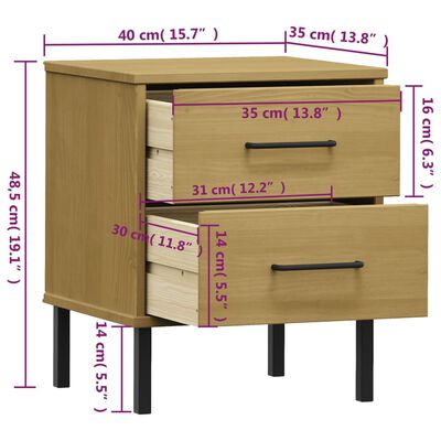 vidaXL Szafka nocna OSLO, metalowe nóżki, brązowa, sosnowa