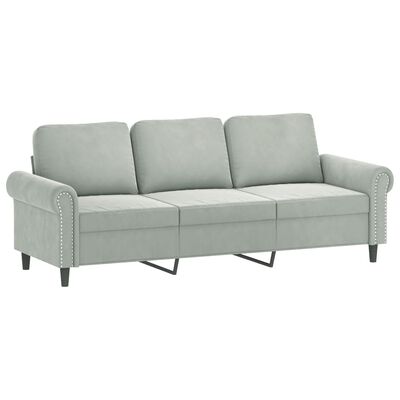 vidaXL 3-osobowa sofa z poduszkami, jasnoszara, 180 cm, aksamit