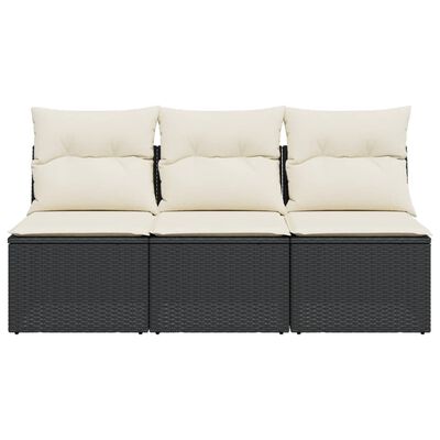 vidaXL Sofa ogrodowa z poduszkami, 3-osobowa, czarna, polirattan