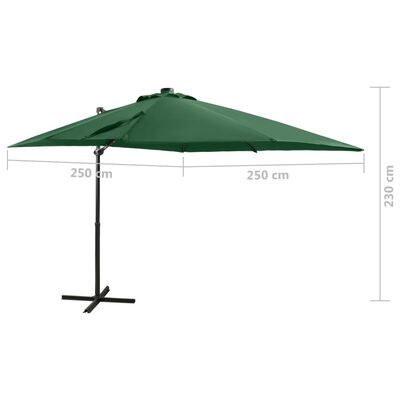 vidaXL Parasol wiszący z LED i słupkiem, zielony, 250 cm