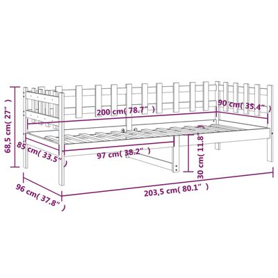 vidaXL Łóżko dzienne bez materaca, 90x200 cm, lite drewno sosnowe