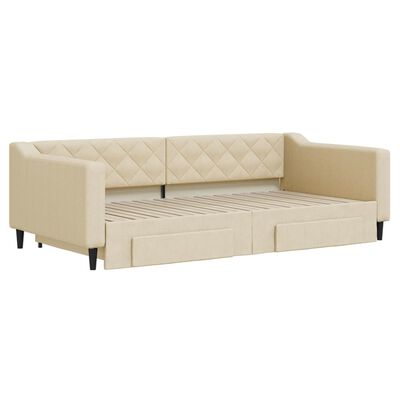 vidaXL Sofa rozsuwana z szufladami, kremowa, 100x200 cm, tkanina