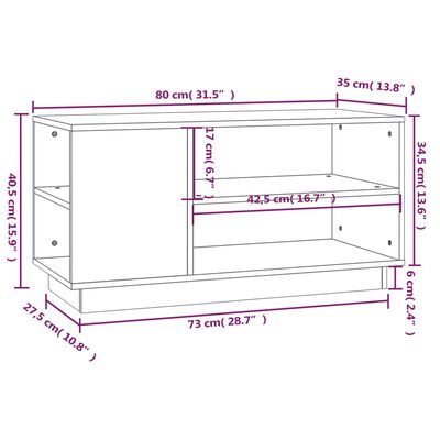 vidaXL Szafka pod telewizor, biała, 80x35x40,5 cm, lite drewno sosnowe