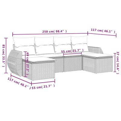 vidaXL 6-cz. zestaw mebli ogrodowych, z poduszkami, jasnoszary