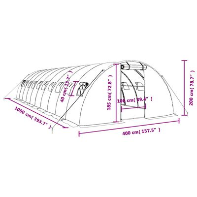 vidaXL Szklarnia ze stalową ramą, biała, 40 m², 10x4x2 m