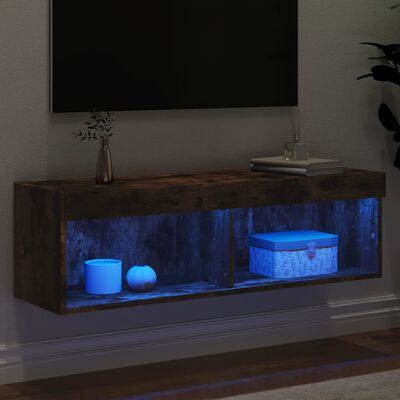 vidaXL Szafka pod TV z oświetleniem LED, przydymiony dąb, 100x30x30 cm