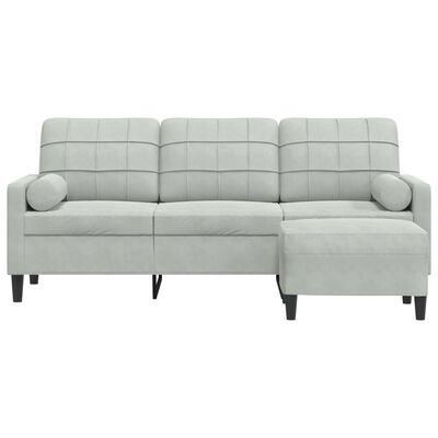 vidaXL 3-osobowa sofa z podnóżkiem, jasnoszara, 180 cm, aksamit