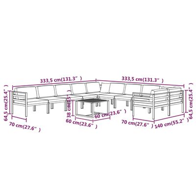 vidaXL 11-cz. zestaw mebli ogrodowych, poduszki, aluminium, antracyt