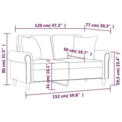 vidaXL 2-osobowa sofa z poduszkami, cappuccino, 120 cm, sztuczna skóra