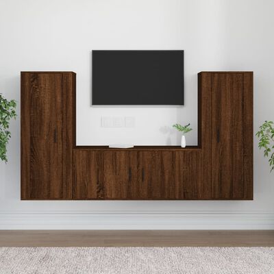 vidaXL Zestaw 3 szafek TV, brązowy dąb, materiał drewnopochodny
