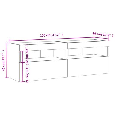 vidaXL Ścienne szafki TV z LED, 2 szt., czarne, 60x30x40 cm