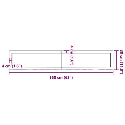 vidaXL Półka, 160x30x(2-4) cm, surowe lite drewno dębowe