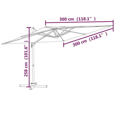 vidaXL Parasol wiszący z aluminiowym słupkiem, antracytowy, 300x300 cm