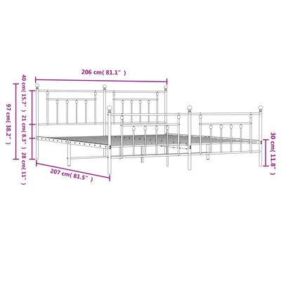 vidaXL Metalowa rama łóżka z wezgłowiem i zanóżkiem, czarna, 200x200cm