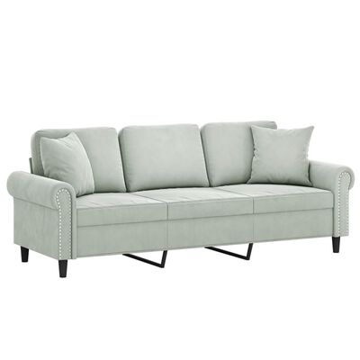 vidaXL 3-osobowa sofa z poduszkami, jasnoszara, 180 cm, aksamit