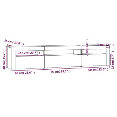 vidaXL Szafka pod TV z oświetleniem LED, czarna, 195x35x40 cm