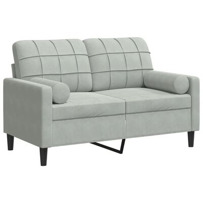 vidaXL 2-osobowa sofa z poduszkami, jasnoszara, 120 cm, aksamit