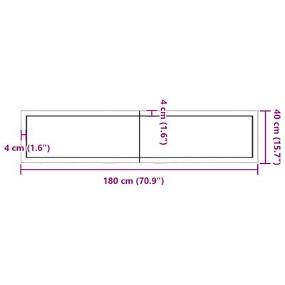 vidaXL Blat stołu, ciemnobrązowy, 180x40x(2-6) cm, lite drewno dębowe