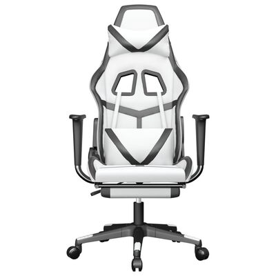 vidaXL Masujący fotel gamingowy z podnóżkiem, biało-czarny