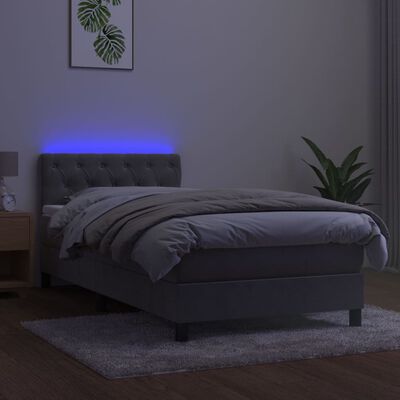 vidaXL Łóżko kontynentalne z materacem i LED, szare 80x200 cm, aksamit