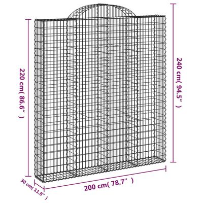 vidaXL Kosze gabionowe, 3 szt, 200x30x220/240 cm, galwanizowane żelazo