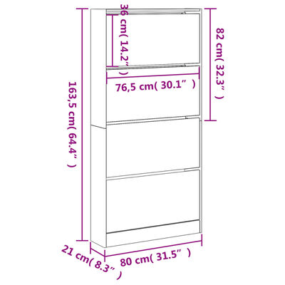 vidaXL Szafka na buty z 4 uchylanymi szufladami, czarna, 80x21x163,5cm