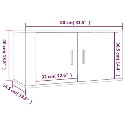 vidaXL Wiszące szafki TV, 2 szt., przydymiony dąb, 80x34,5x40 cm