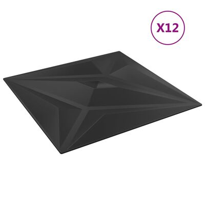 vidaXL Panele ścienne, 12 szt., czarne, 50x50 cm, XPS, 3 m², gwiazda