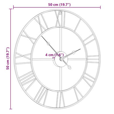 vidaXL Zegar ścienny, czarny, Ø50 cm, żelazo