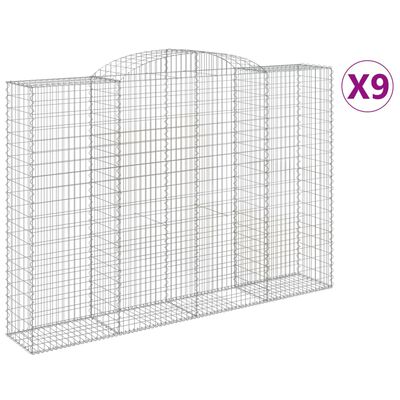 vidaXL Kosze gabionowe, 9 szt, 300x50x200/220 cm, galwanizowane żelazo