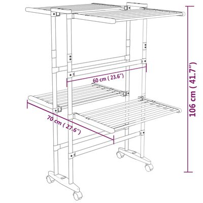 vidaXL Suszarka na pranie na kółkach, 2 poziomy, srebrna, 60x70x106 cm