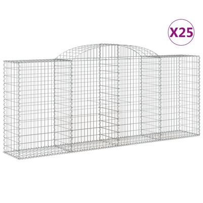 vidaXL Kosze gabionowe, 25 szt, 300x50x120/140cm, galwanizowane żelazo