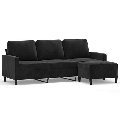 vidaXL 3-osobowa sofa z podnóżkiem, czarna, 180 cm, aksamit