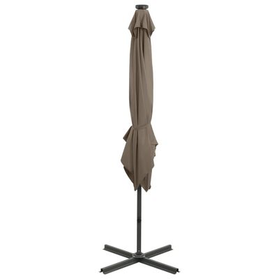 vidaXL Parasol wiszący z lampkami LED i słupkiem, 250 cm, taupe