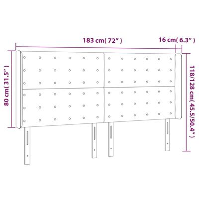 vidaXL Zagłówek do łóżka z LED, ciemnoszary, 183x16x118/128cm, tkanina