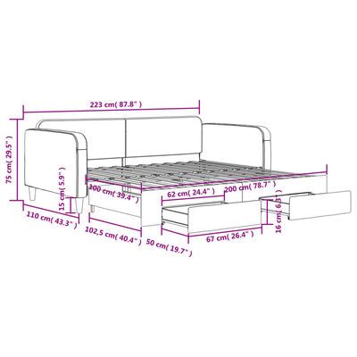 vidaXL Sofa rozsuwana z szufladami, czarna, 100x200 cm, tkanina