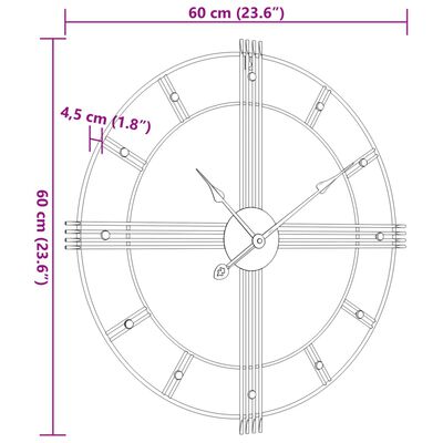 vidaXL Zegar ścienny, czarny, Ø60 cm, żelazo