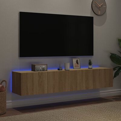vidaXL Ścienne szafki TV z LED, 2 szt., dąb sonoma, 80x35x31 cm