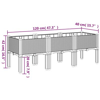 vidaXL Donica ogrodowa z nóżkami, brązowa, 120x40x42 cm, PP