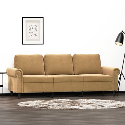 vidaXL Sofa 3-osobowa, brązowa, 180 cm, tapicerowana aksamitem