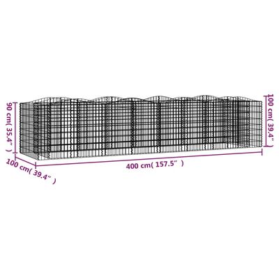 vidaXL Łukowaty kosz gabionowy, 400x100x100 cm, galwanizowane żelazo