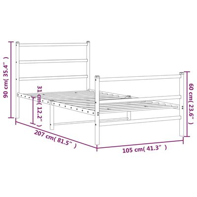 vidaXL Metalowa rama łóżka z wezgłowiem i zanóżkiem, czarna, 100x200cm