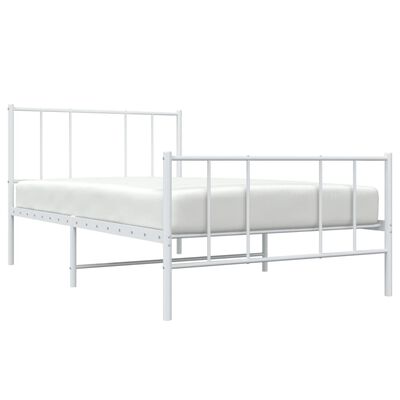 vidaXL Metalowa rama łóżka z wezgłowiem i zanóżkiem, biała, 100x200 cm