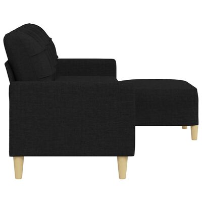 vidaXL 3-osobowa sofa z podnóżkiem, czarna, 210 cm, tkaniną