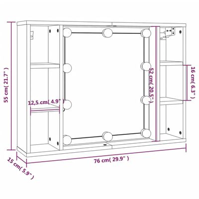 vidaXL Szafka z lustrem i oświetleniem LED, brązowy dąb, 76x15x55 cm