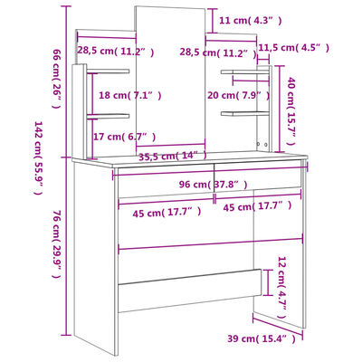 vidaXL Toaletka z lustrem, czarna, 96x39x142 cm