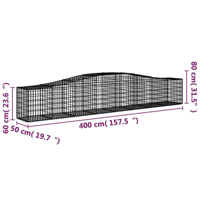 vidaXL Kosze gabionowe, 4 szt, 400x50x60/80 cm, galwanizowane żelazo