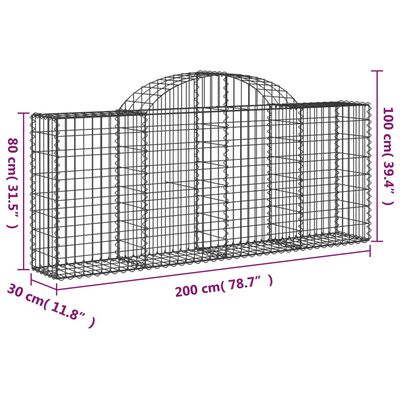 vidaXL Kosze gabionowe, 20 szt, 200x30x80/100 cm, galwanizowane żelazo