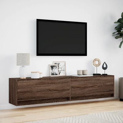 vidaXL Ścienna szafka pod TV, z LED, brązowy dąb, 180x31x38 cm